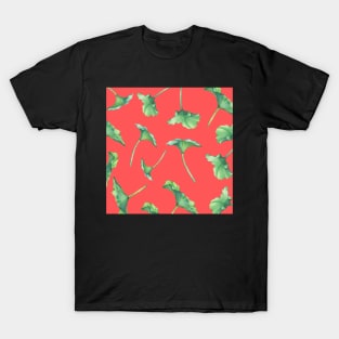 Lotus Leaf Pattern Bright Lime Green with Coral- Hong Kong Summer Flowers T-Shirt